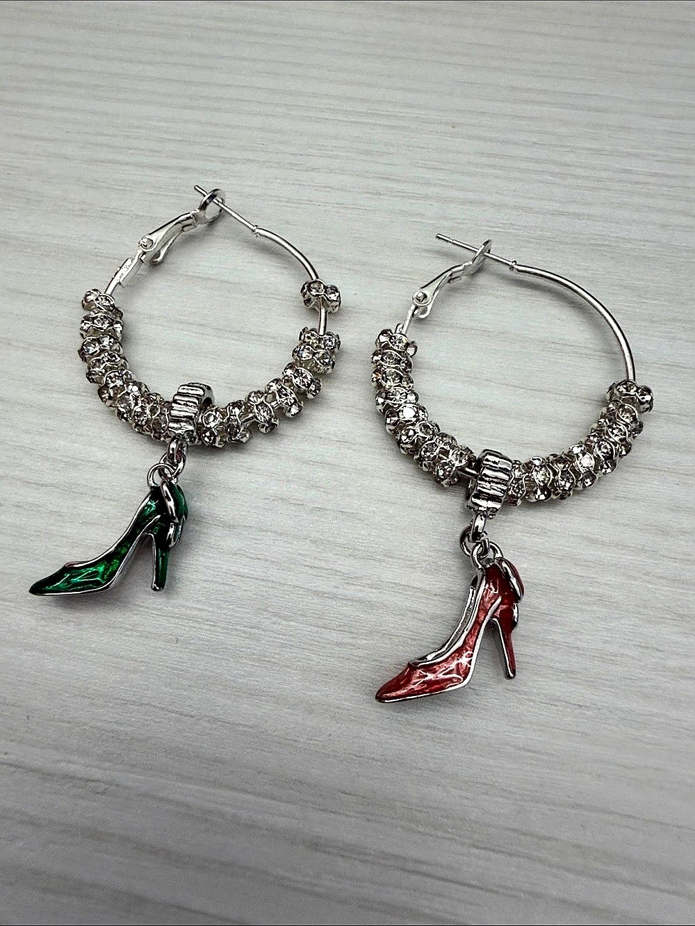 Crystal Hoop Earrings with High Heel Charms